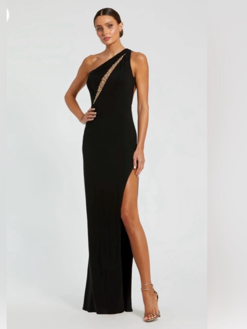 Mac Duggal Maxi One Shoulder Dress Women’s Medium Rhinestone Formal Evening B19